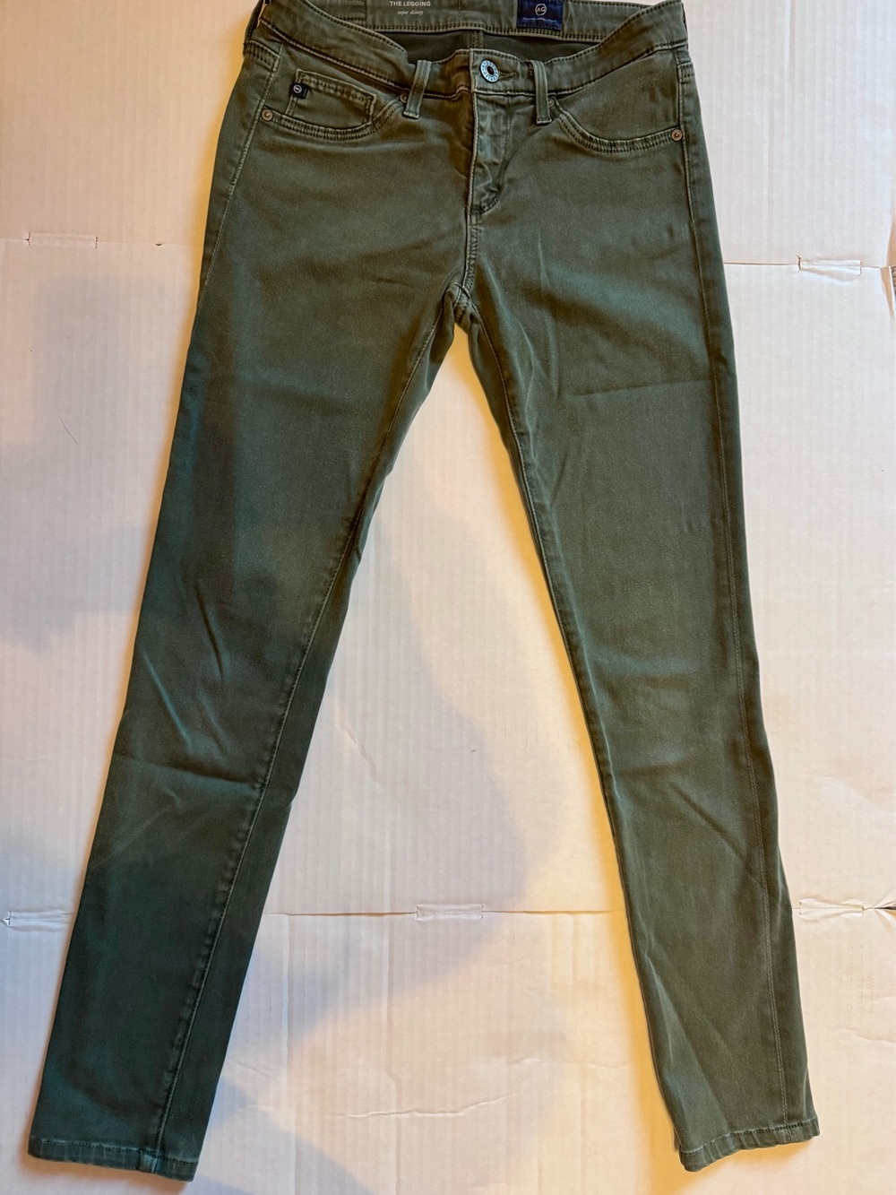 AG Adriano Goldschmied The Legging Super Skinny Olive Green Pants 25R